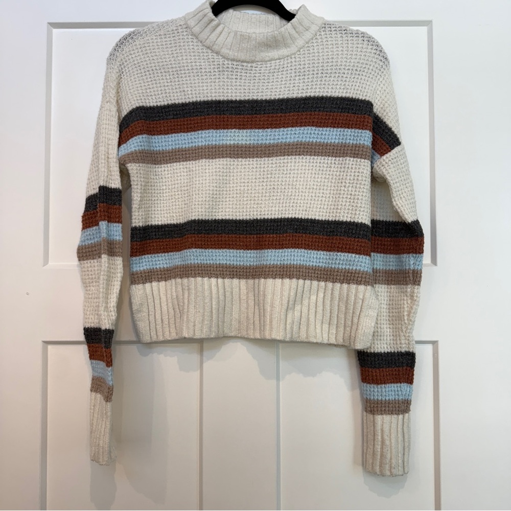 SO Women's Striped Crew Neck Sweater - Cream, Brown, Blue